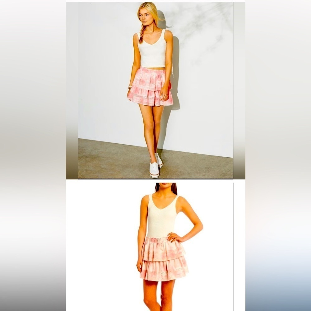 NWT C&V Chelsea & Violet High Rise Lace Inset Tie Dye Ruffle Skirt Size Small